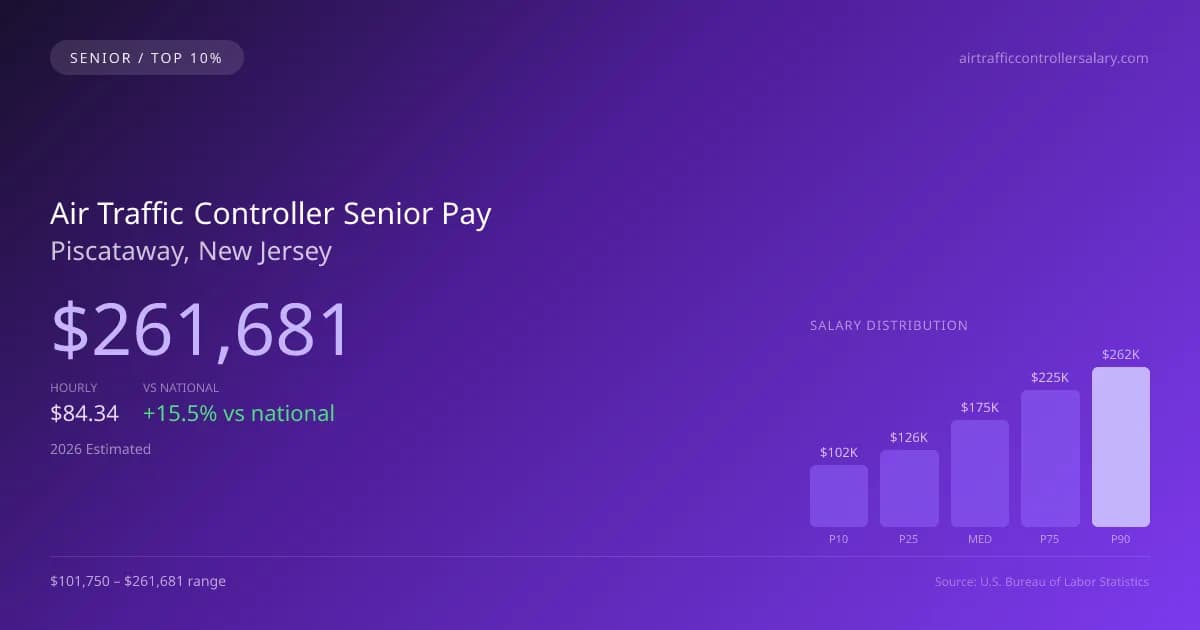 Air Traffic Controller Senior Salary in Piscataway, NJ — 2026 est., based on 2025 BLS