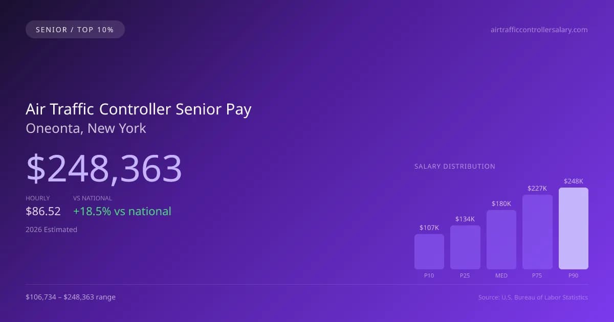Air Traffic Controller Senior Salary in Oneonta, NY — 2026 est., based on 2025 BLS