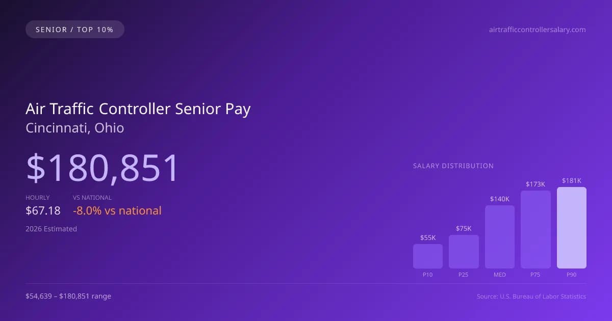 Air Traffic Controller Senior Salary in Cincinnati, OH — 2026 est., based on 2025 BLS