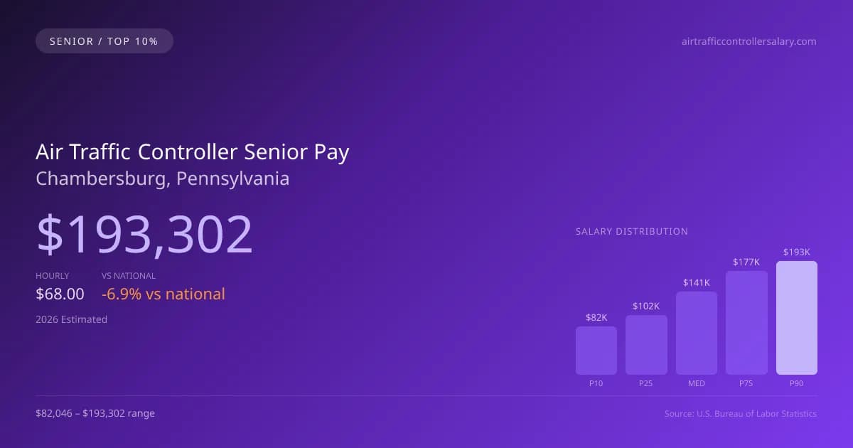 Air Traffic Controller Senior Salary in Chambersburg, PA — 2026 est., based on 2025 BLS