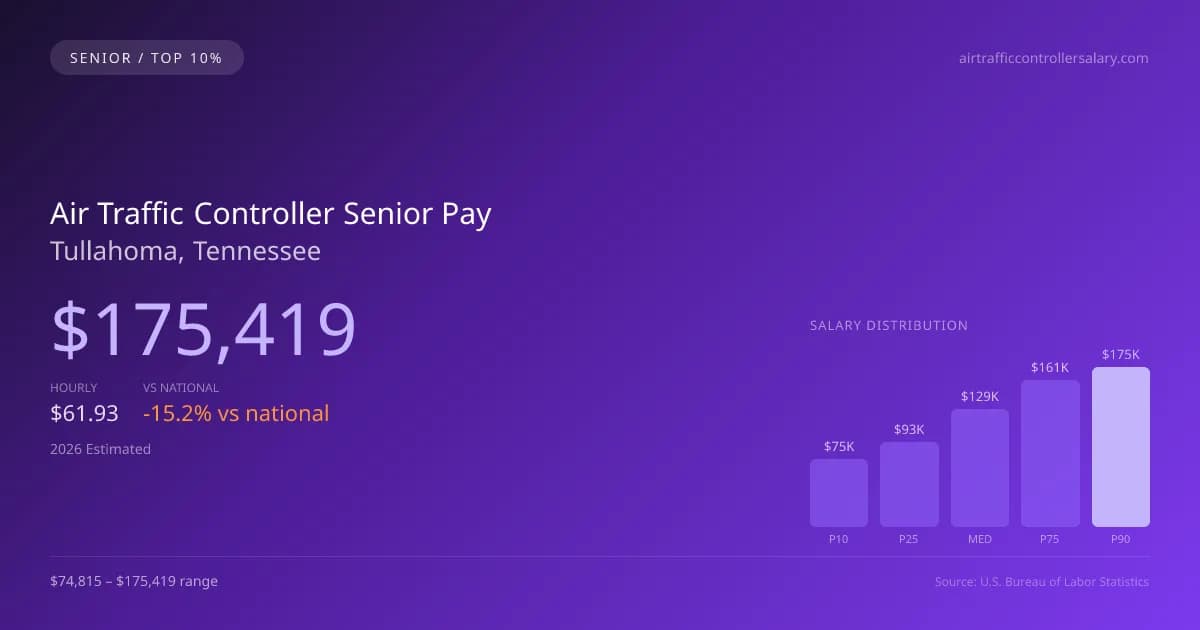 Air Traffic Controller Senior Salary in Tullahoma, TN — 2026 est., based on 2025 BLS