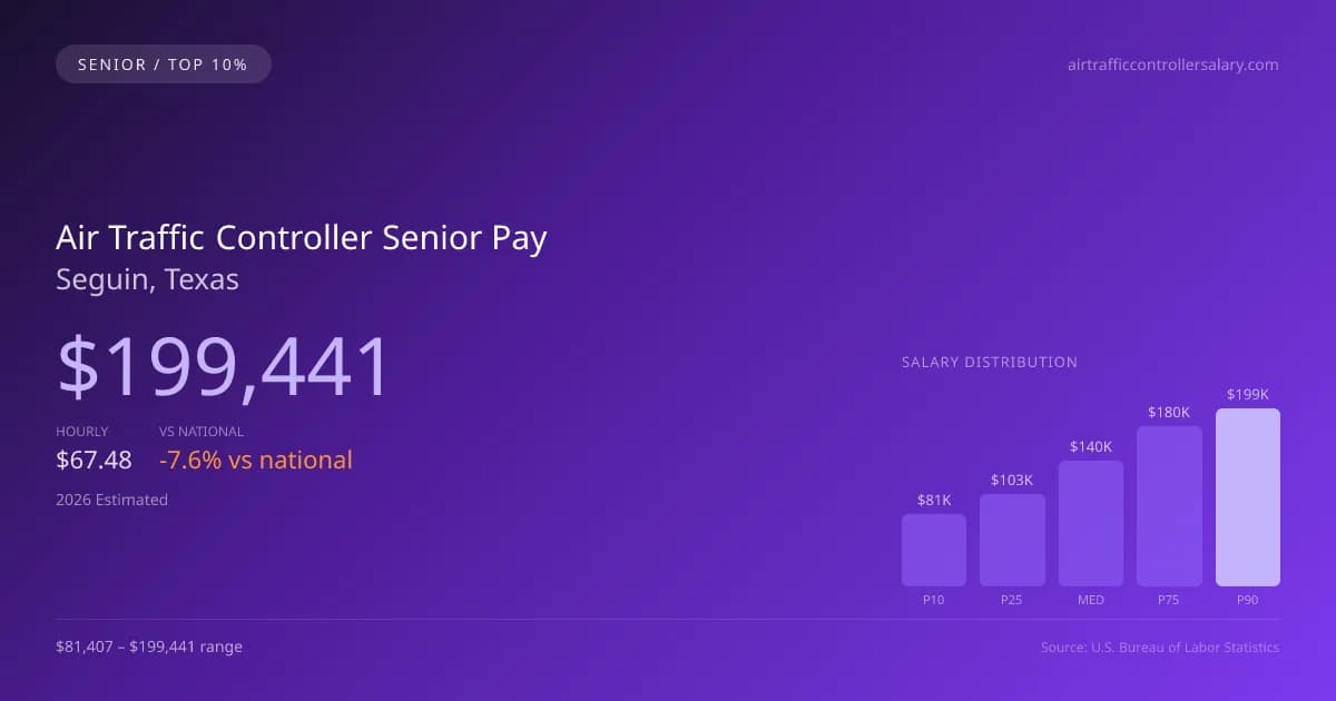 Air Traffic Controller Senior Salary in Seguin, TX — 2026 est., based on 2025 BLS