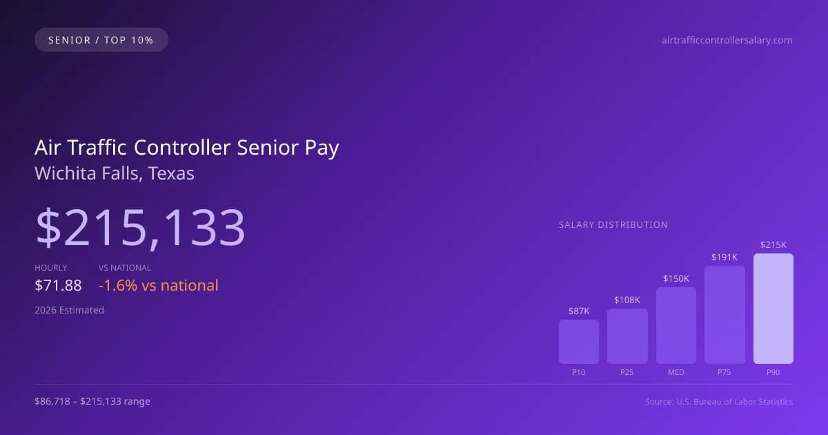Air Traffic Controller Senior Salary in Wichita Falls, TX — 2026 est., based on 2025 BLS