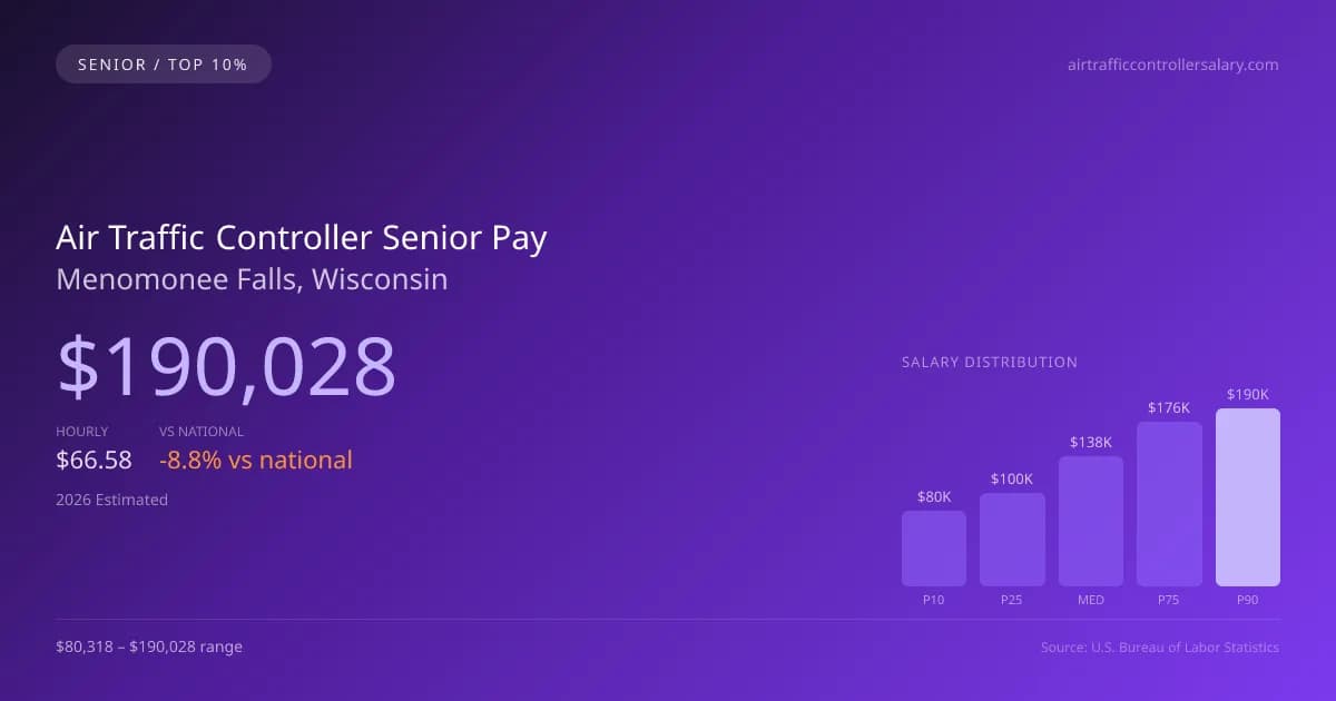 Air Traffic Controller Senior Salary in Menomonee Falls, WI — 2026 est., based on 2025 BLS