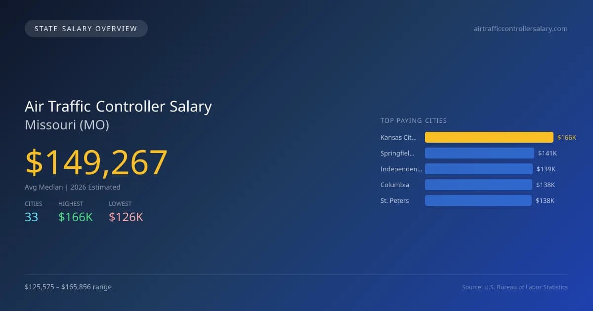 Air Traffic Controller Salary in Missouri - 2025 BLS Data Infographic