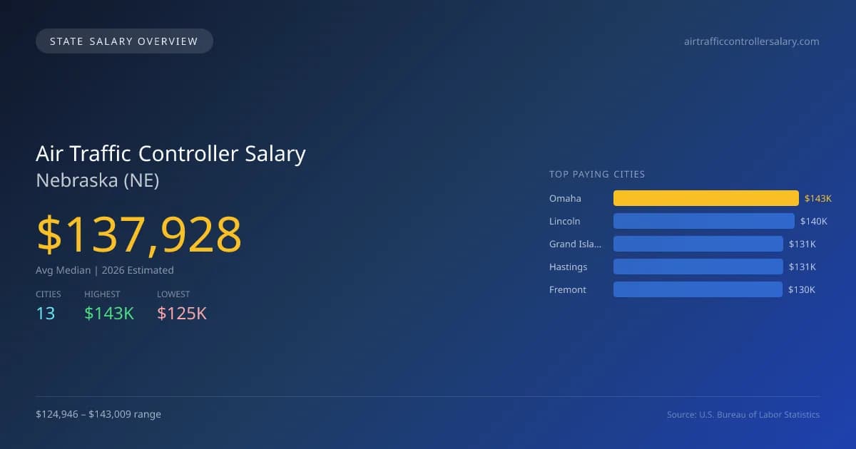 Air Traffic Controller Salary in Nebraska - 2025 BLS Data Infographic