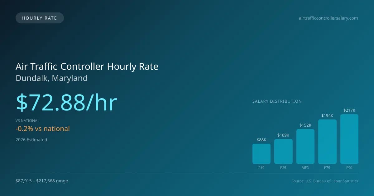Air Traffic Controller Hourly Rate in Dundalk, MD — 2026 est., based on 2025 BLS