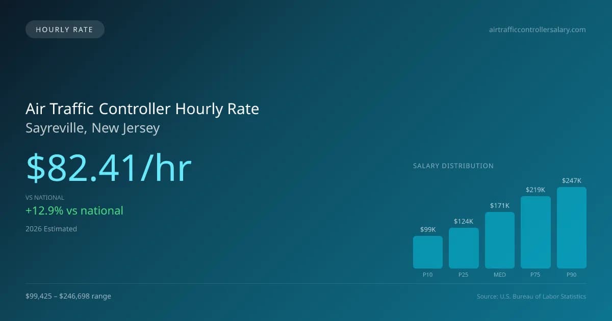 Air Traffic Controller Hourly Rate in Sayreville, NJ — 2026 est., based on 2025 BLS