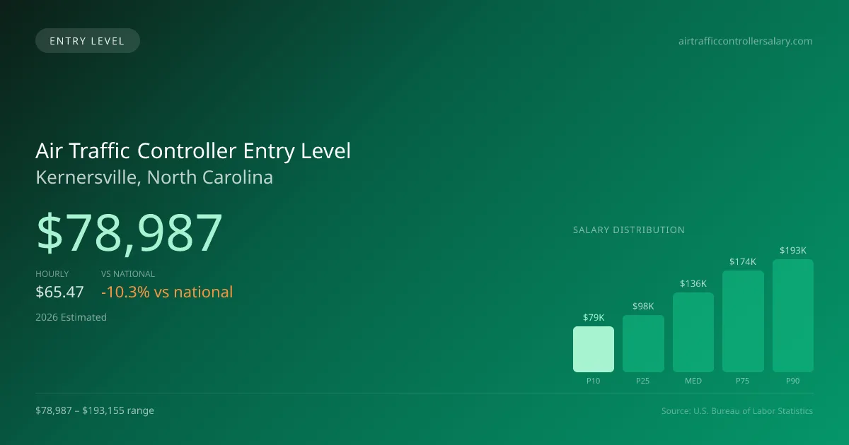 Air Traffic Controller Entry Level Salary in Kernersville, NC — 2026 est., based on 2025 BLS