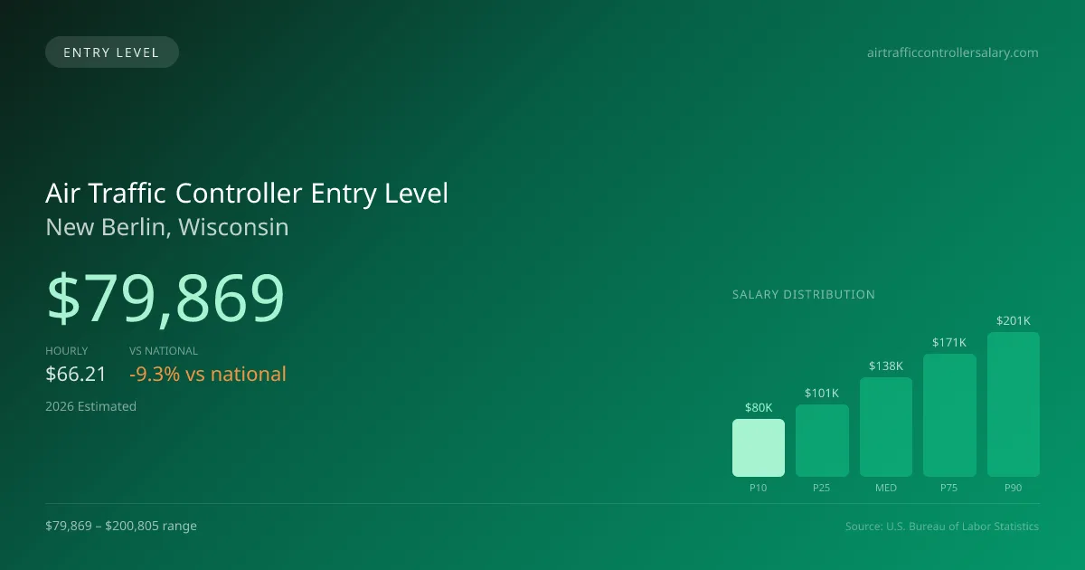 Air Traffic Controller Entry Level Salary in New Berlin, WI — 2026 est., based on 2025 BLS