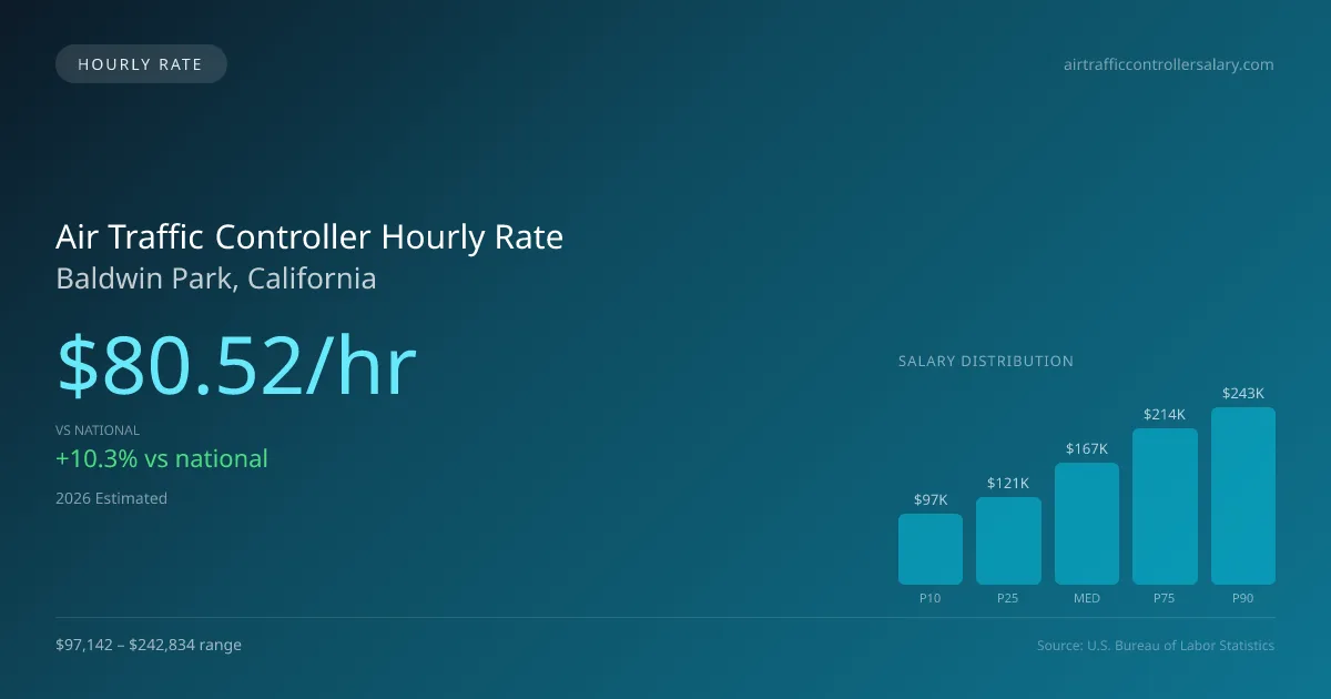 Air Traffic Controller Hourly Rate in Baldwin Park, CA — 2026 est., based on 2025 BLS