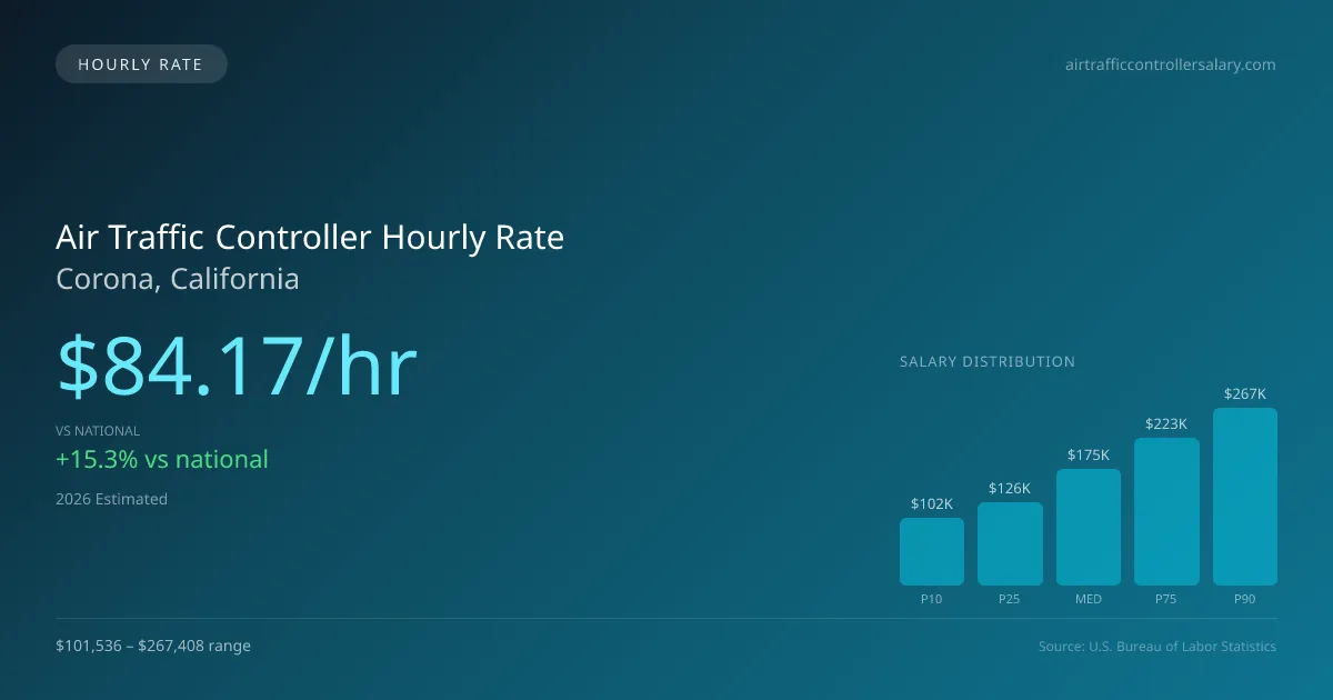 Air Traffic Controller Hourly Rate in Corona, CA — 2026 est., based on 2025 BLS