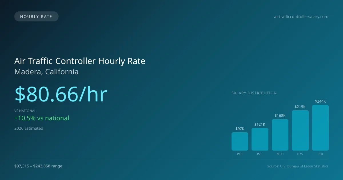 Air Traffic Controller Hourly Rate in Madera, CA — 2026 est., based on 2025 BLS