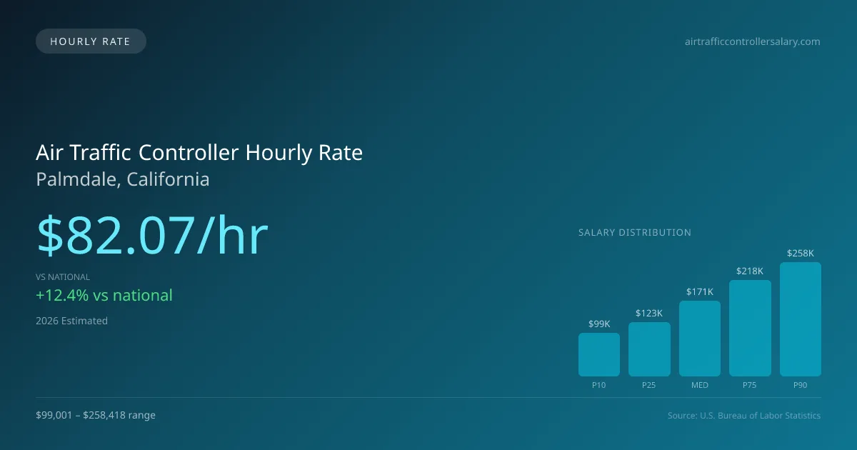 Air Traffic Controller Hourly Rate in Palmdale, CA — 2026 est., based on 2025 BLS