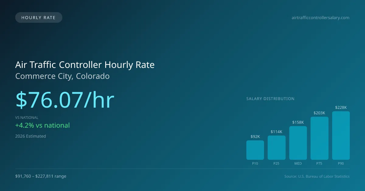 Air Traffic Controller Hourly Rate in Commerce City, CO — 2026 est., based on 2025 BLS