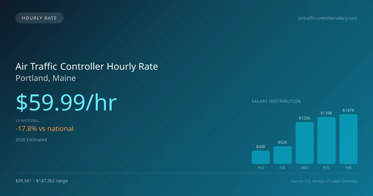 Air Traffic Controller Hourly Rate in Portland, ME — 2026 est., based on 2025 BLS