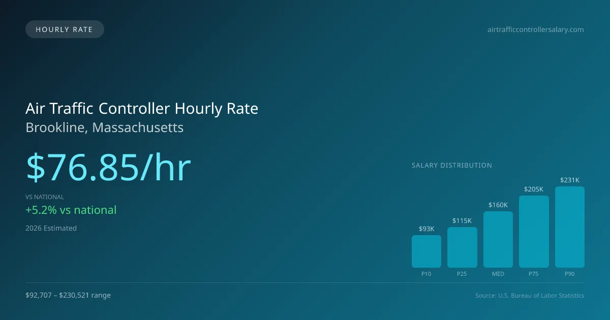 Air Traffic Controller Hourly Rate in Brookline, MA — 2026 est., based on 2025 BLS