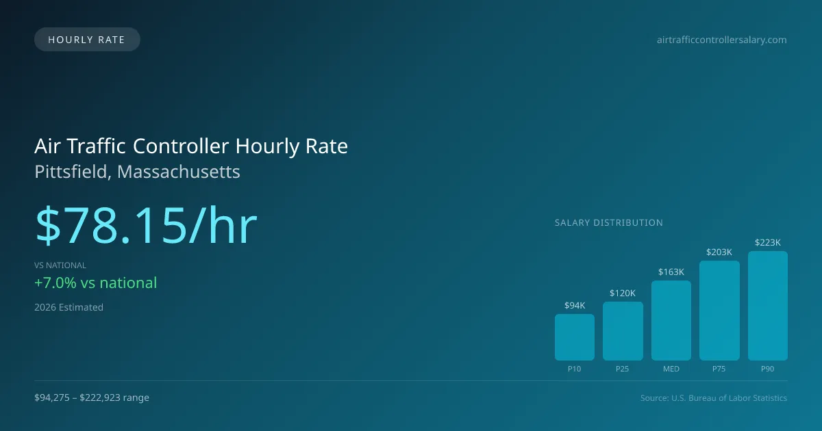 Air Traffic Controller Hourly Rate in Pittsfield, MA — 2026 est., based on 2025 BLS