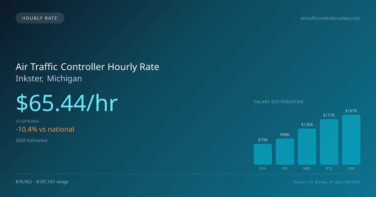 Air Traffic Controller Hourly Rate in Inkster, MI — 2026 est., based on 2025 BLS
