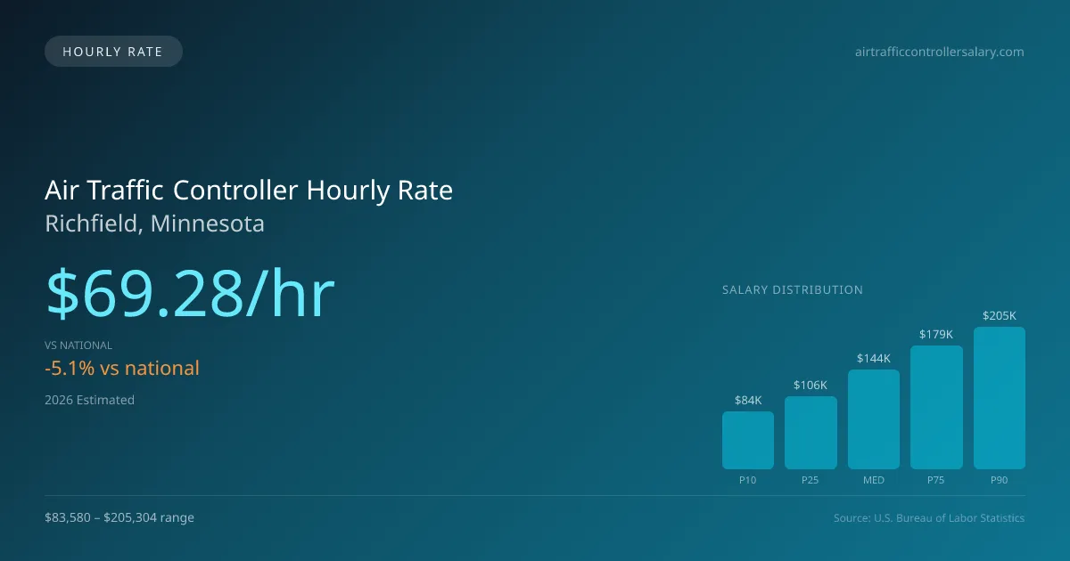 Air Traffic Controller Hourly Rate in Richfield, MN — 2026 est., based on 2025 BLS