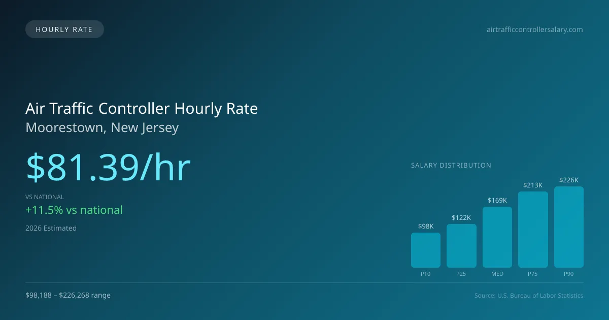 Air Traffic Controller Hourly Rate in Moorestown, NJ — 2026 est., based on 2025 BLS