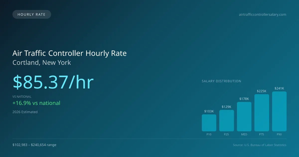 Air Traffic Controller Hourly Rate in Cortland, NY — 2026 est., based on 2025 BLS
