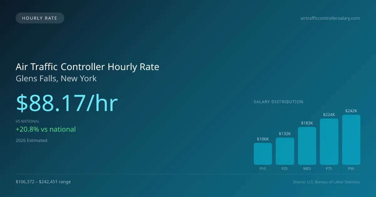 Air Traffic Controller Hourly Rate in Glens Falls, NY — 2026 est., based on 2025 BLS