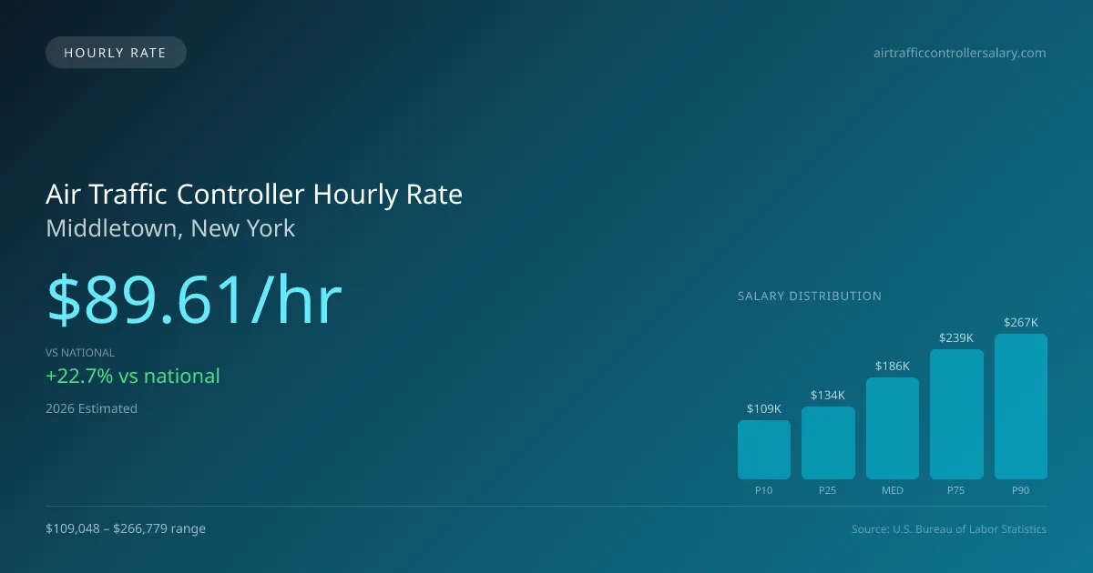 Air Traffic Controller Hourly Rate in Middletown, NY — 2026 est., based on 2025 BLS