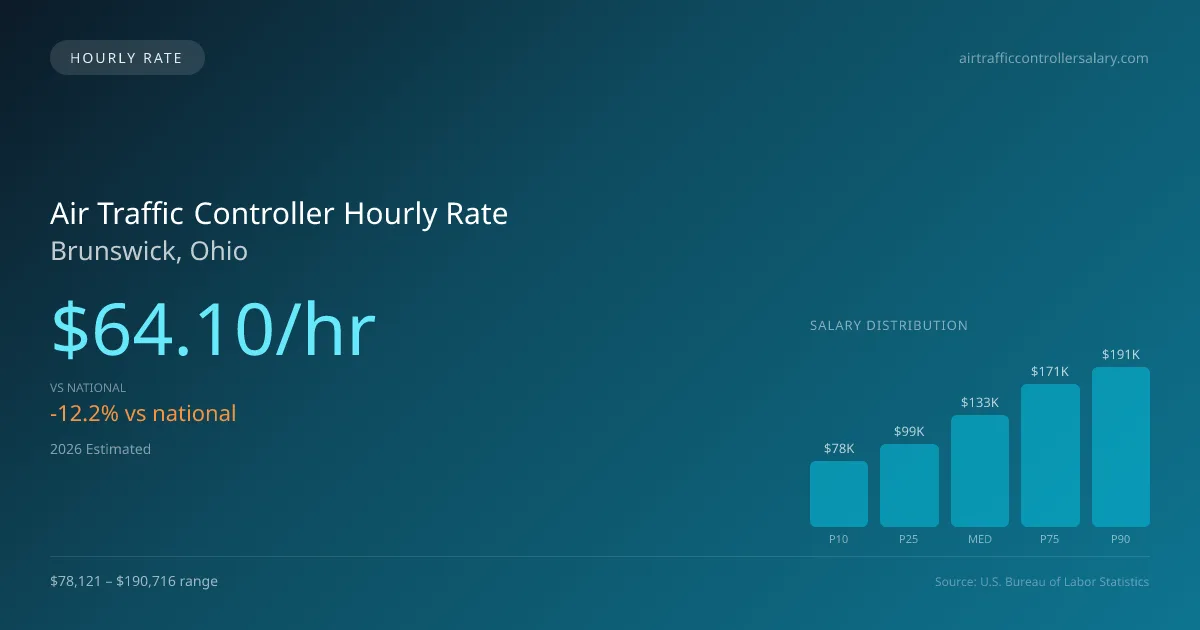 Air Traffic Controller Hourly Rate in Brunswick, OH — 2026 est., based on 2025 BLS