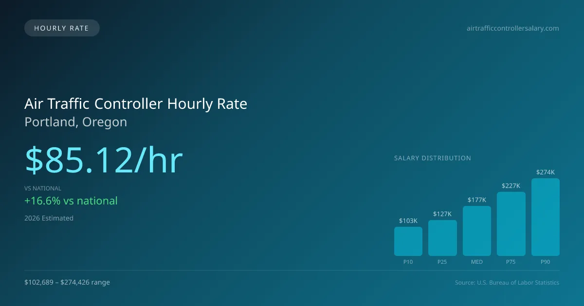Air Traffic Controller Hourly Rate in Portland, OR — 2026 est., based on 2025 BLS