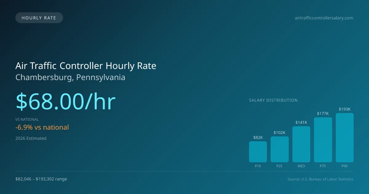 Air Traffic Controller Hourly Rate in Chambersburg, PA — 2026 est., based on 2025 BLS