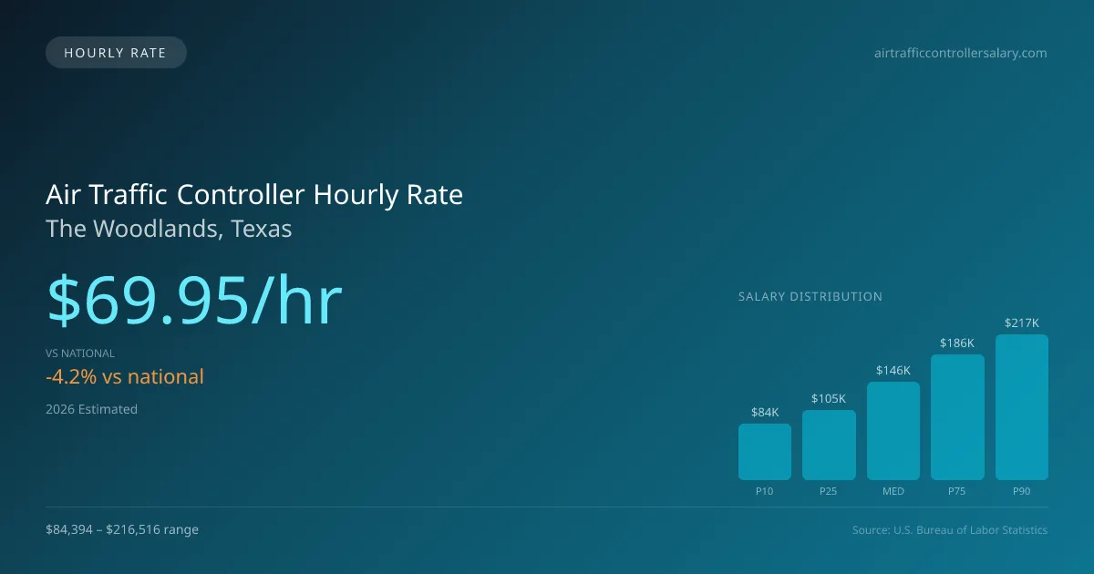 Air Traffic Controller Hourly Rate in The Woodlands, TX — 2026 est., based on 2025 BLS