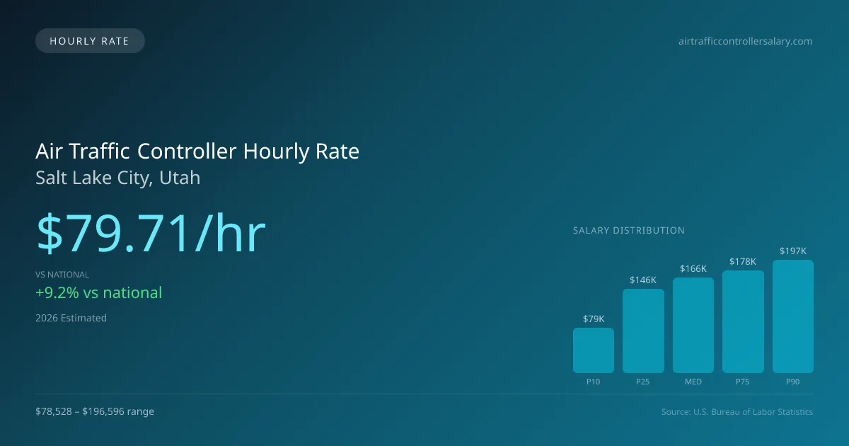 Air Traffic Controller Hourly Rate in Salt Lake City, UT — 2026 est., based on 2025 BLS