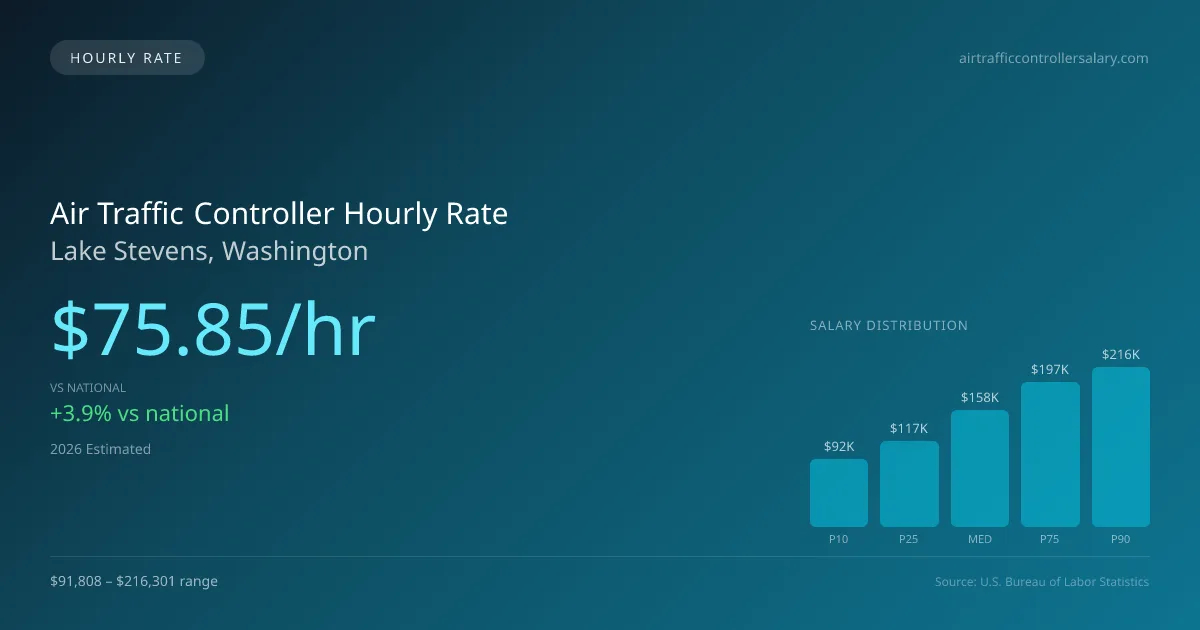 Air Traffic Controller Hourly Rate in Lake Stevens, WA — 2026 est., based on 2025 BLS