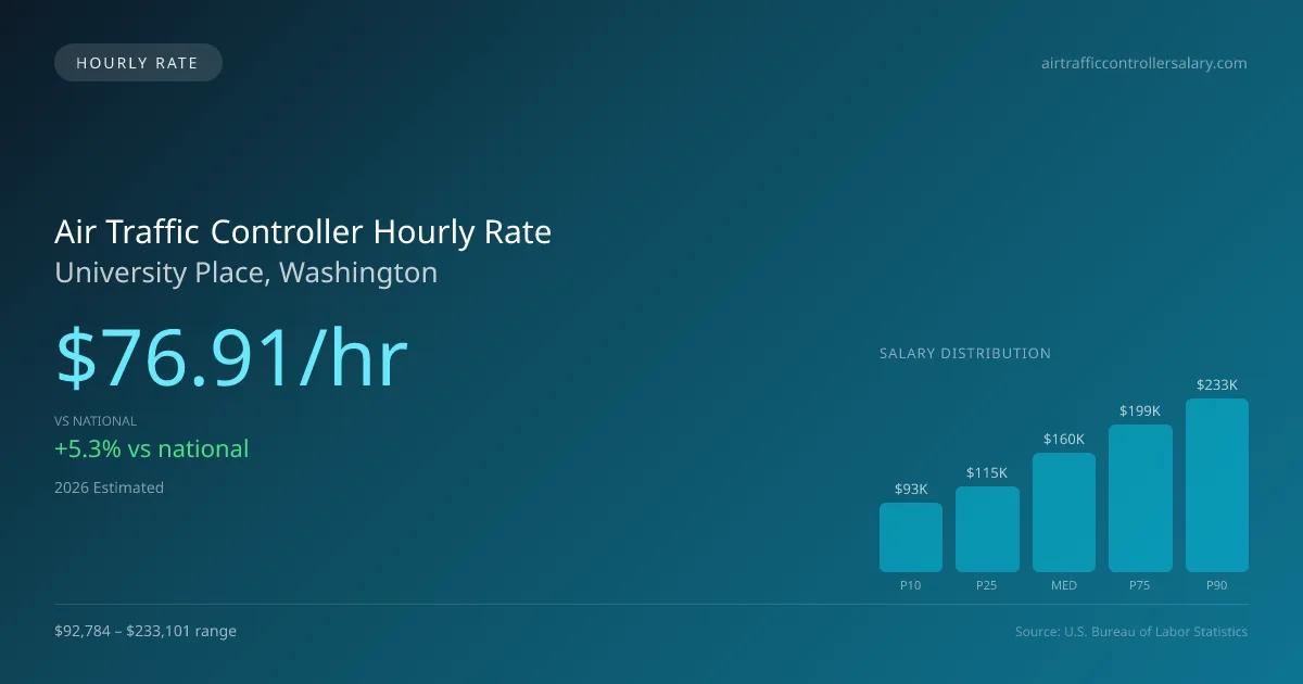 Air Traffic Controller Hourly Rate in University Place, WA — 2026 est., based on 2025 BLS