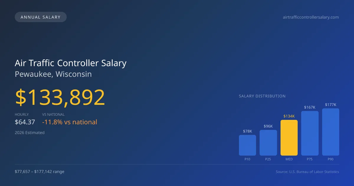 Air Traffic Controller Salary in Pewaukee, WI — 2026 est., based on 2025 BLS