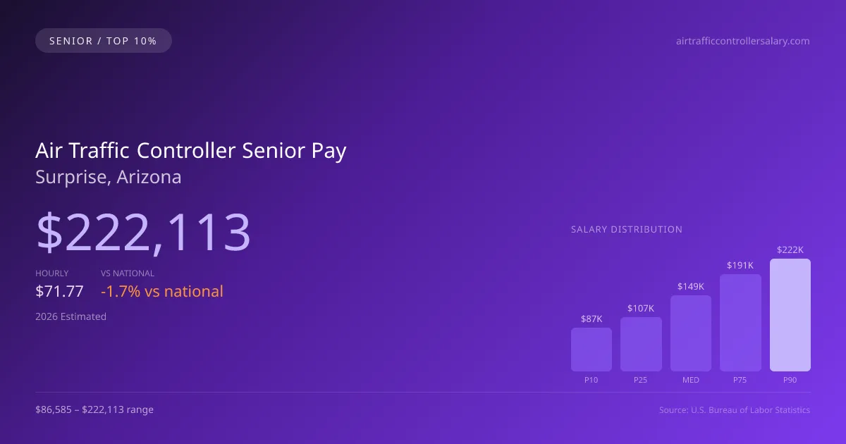 Air Traffic Controller Senior Salary in Surprise, AZ — 2026 est., based on 2025 BLS