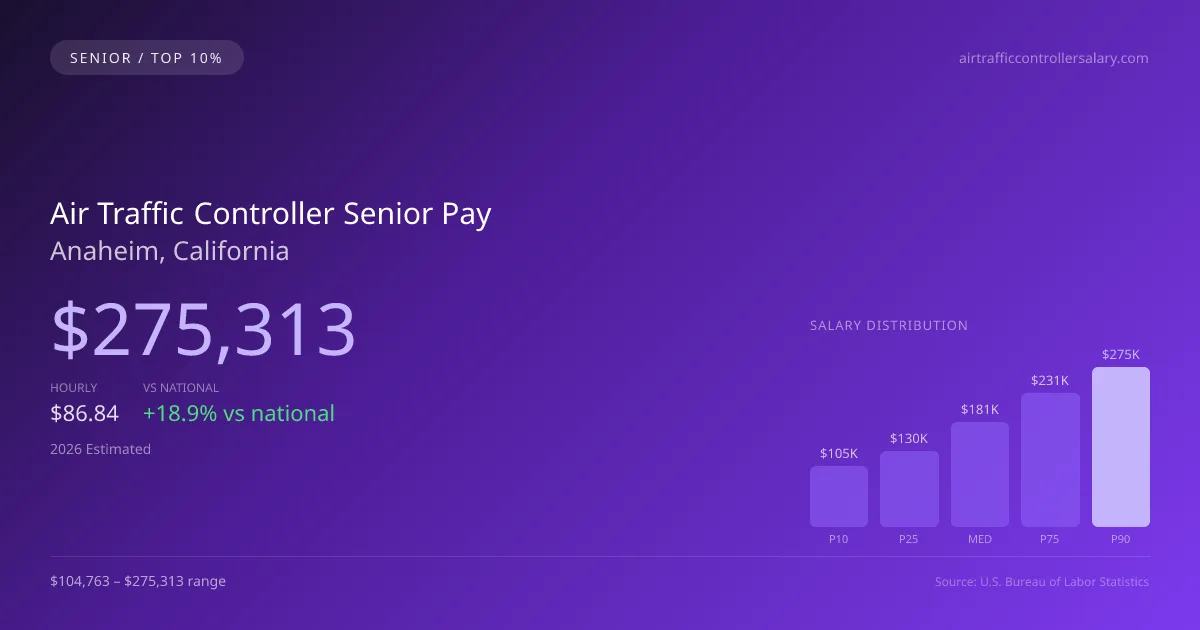 Air Traffic Controller Senior Salary in Anaheim, CA — 2026 est., based on 2025 BLS
