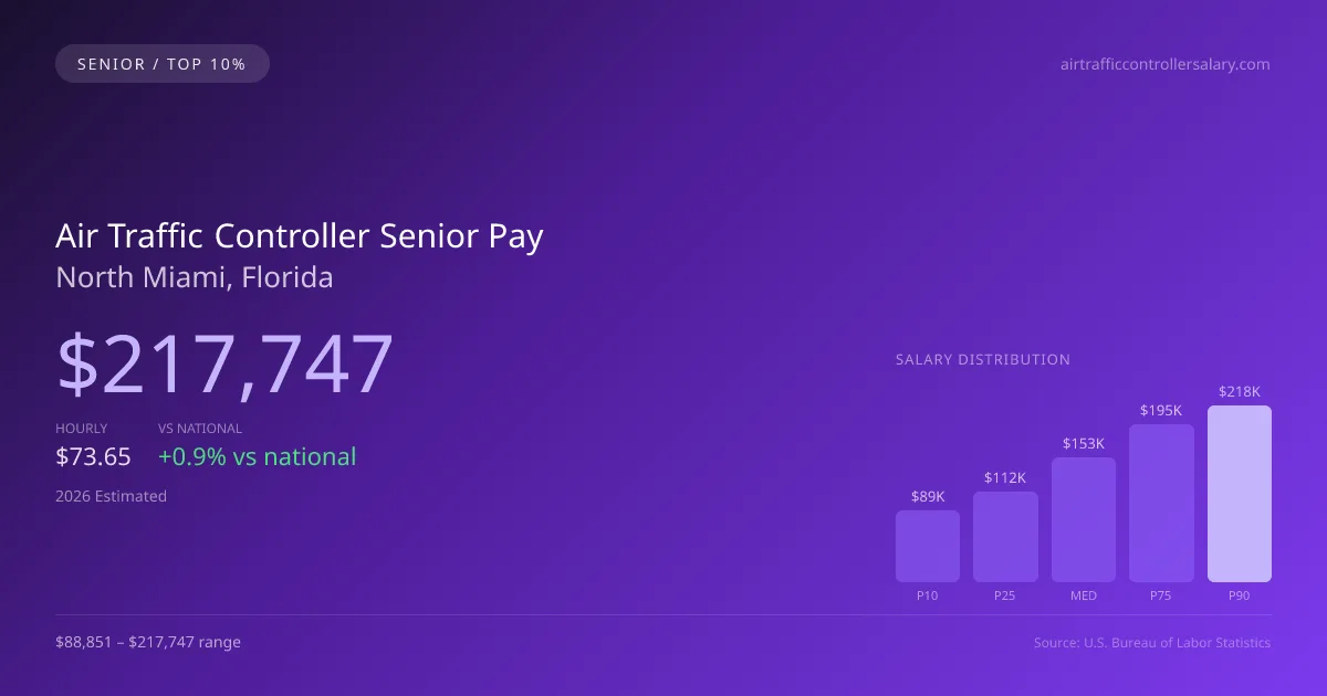 Air Traffic Controller Senior Salary in North Miami, FL — 2026 est., based on 2025 BLS
