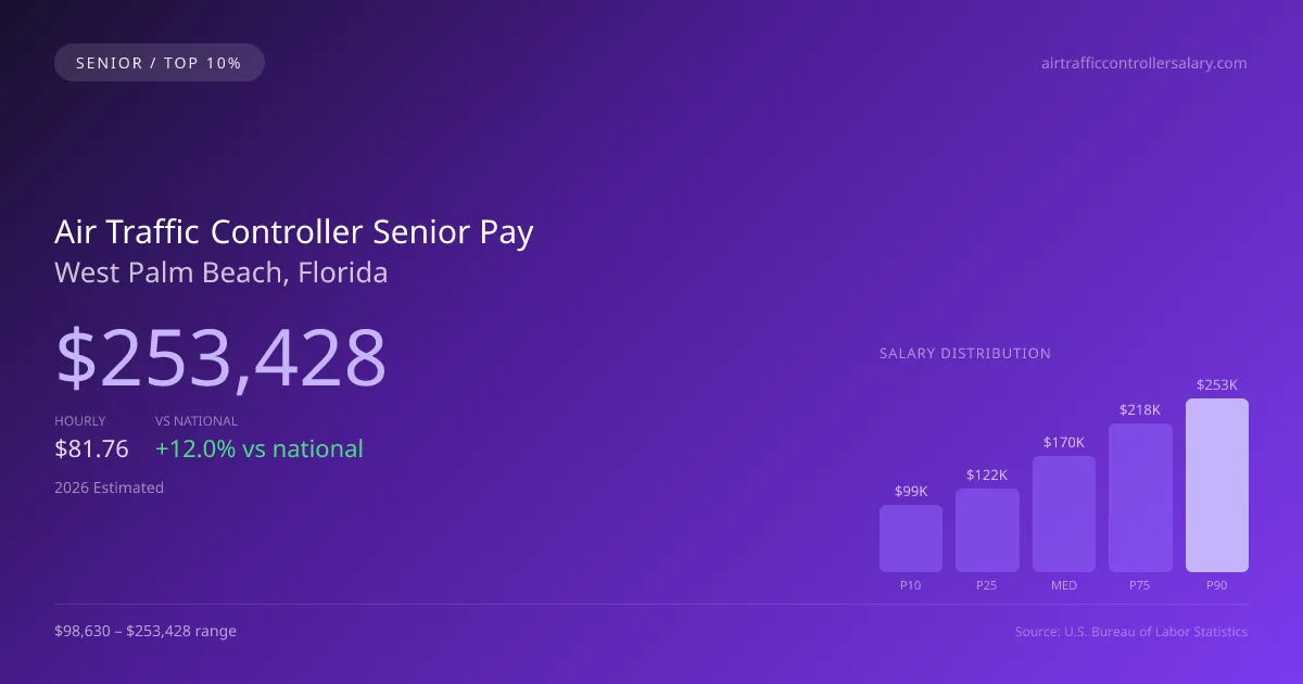 Air Traffic Controller Senior Salary in West Palm Beach, FL — 2026 est., based on 2025 BLS