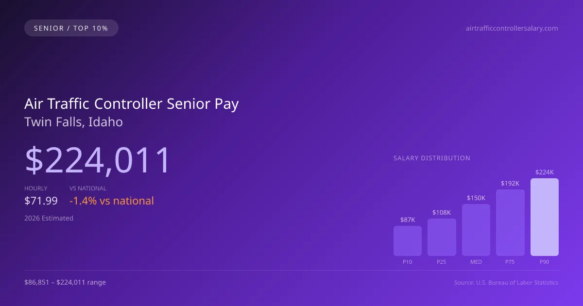 Air Traffic Controller Senior Salary in Twin Falls, ID — 2026 est., based on 2025 BLS