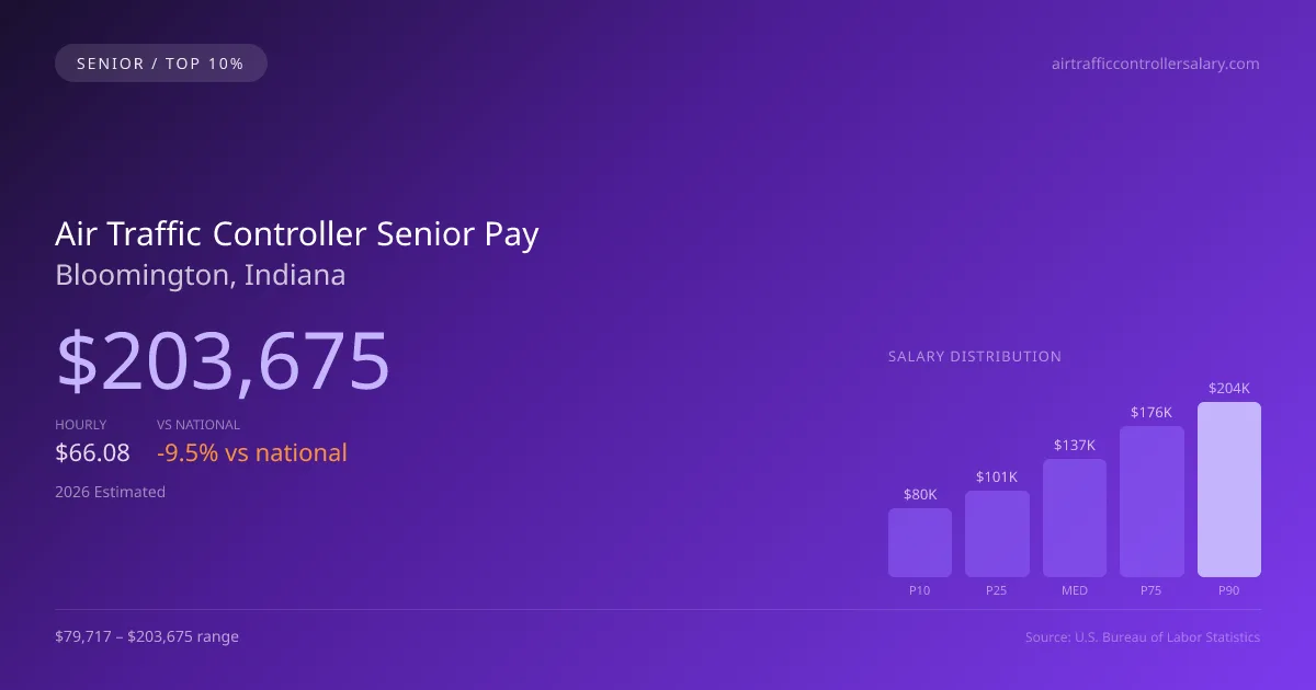 Air Traffic Controller Senior Salary in Bloomington, IN — 2026 est., based on 2025 BLS