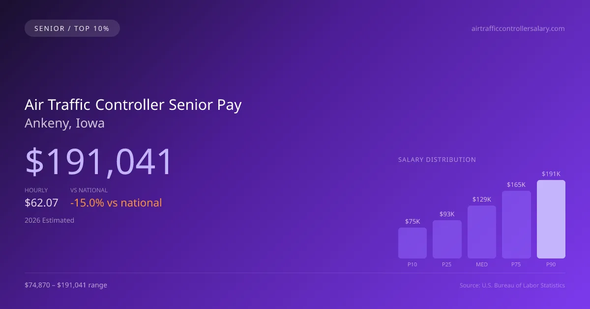 Air Traffic Controller Senior Salary in Ankeny, IA — 2026 est., based on 2025 BLS