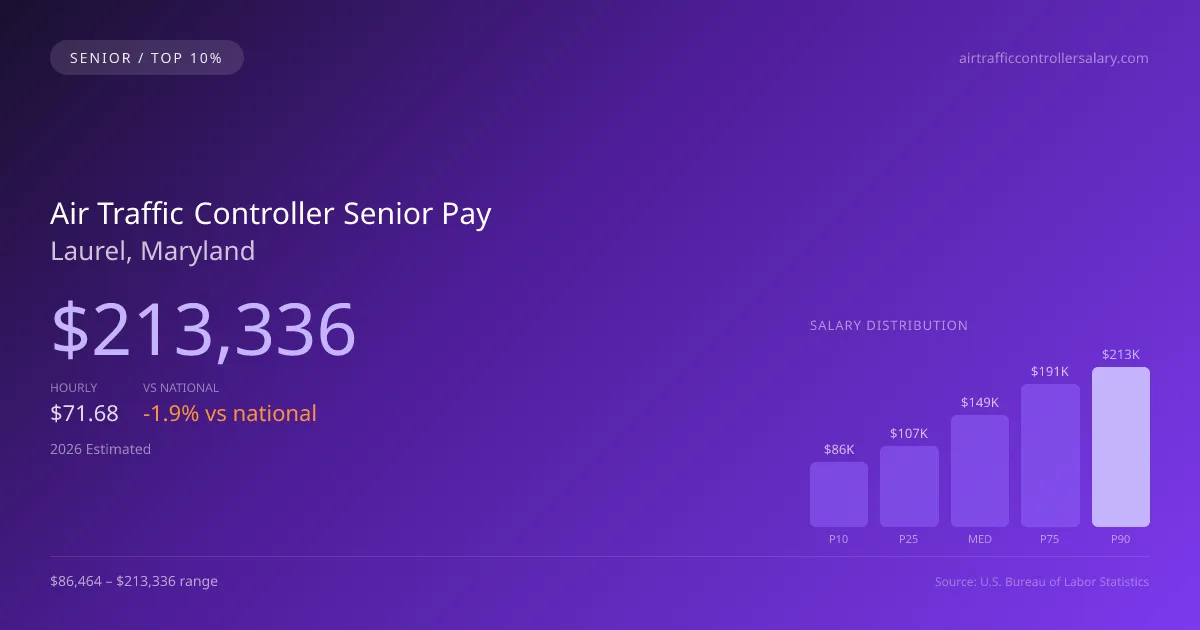 Air Traffic Controller Senior Salary in Laurel, MD — 2026 est., based on 2025 BLS