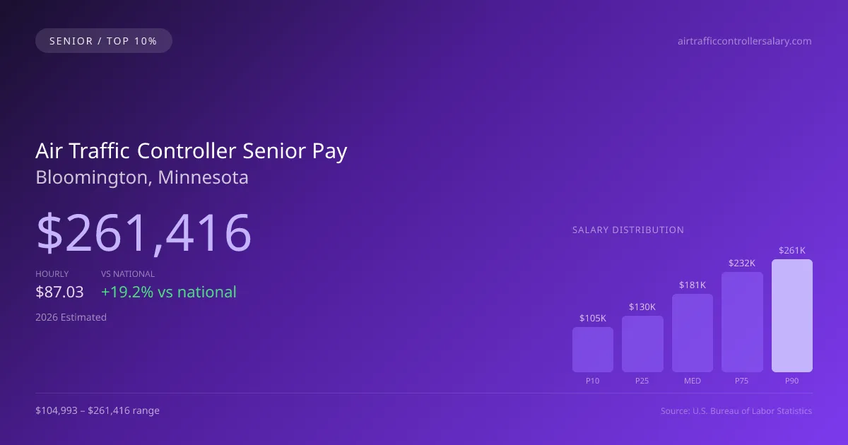 Air Traffic Controller Senior Salary in Bloomington, MN — 2026 est., based on 2025 BLS