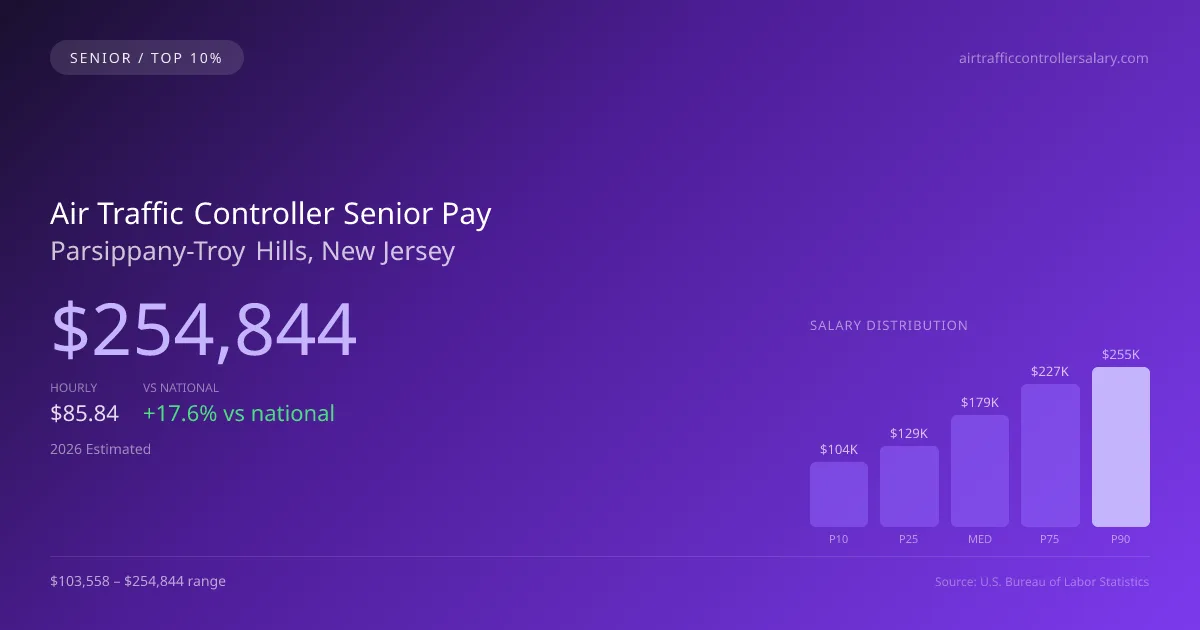 Air Traffic Controller Senior Salary in Parsippany-Troy Hills, NJ — 2026 est., based on 2025 BLS