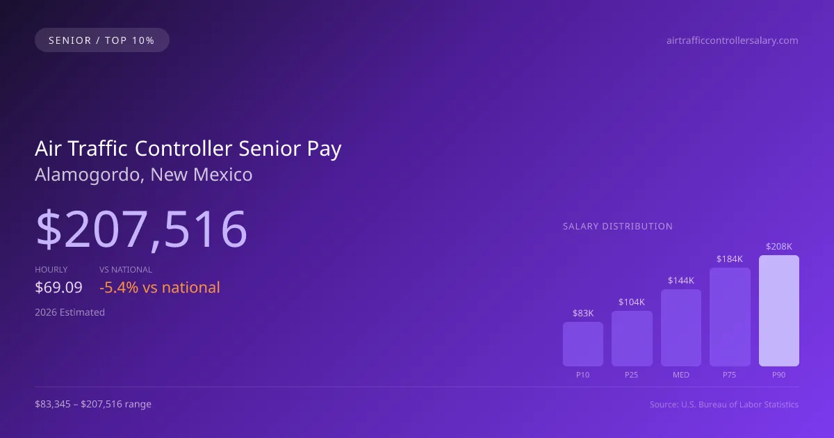 Air Traffic Controller Senior Salary in Alamogordo, NM — 2026 est., based on 2025 BLS