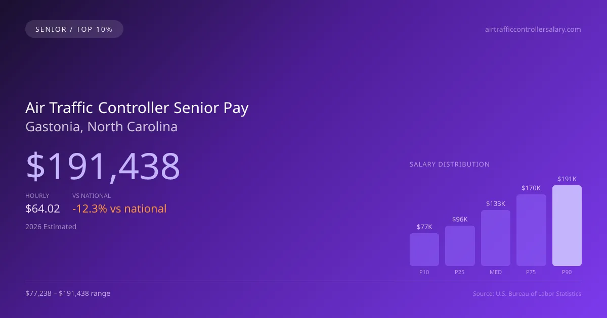 Air Traffic Controller Senior Salary in Gastonia, NC — 2026 est., based on 2025 BLS