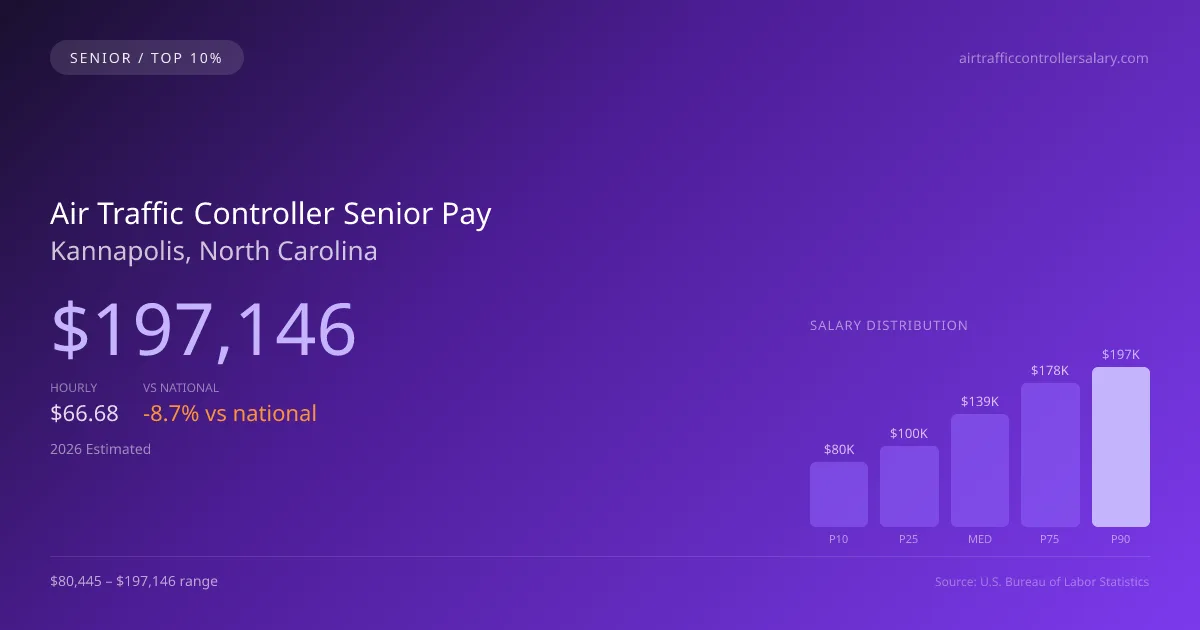 Air Traffic Controller Senior Salary in Kannapolis, NC — 2026 est., based on 2025 BLS