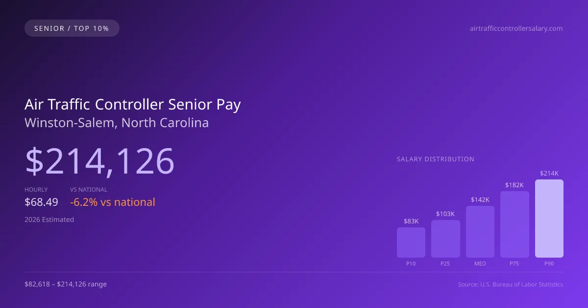 Air Traffic Controller Senior Salary in Winston-Salem, NC — 2026 est., based on 2025 BLS